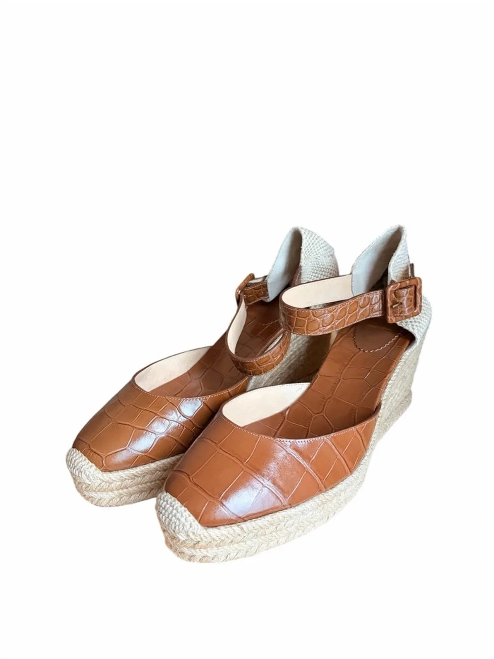 Christian Louboutin Amelina Tan Croc-Embossed Espadrille Wedge Sandal